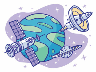 Obraz premium Rocket and planet