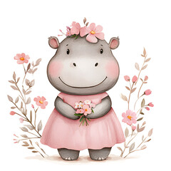 hippo girl in pink dress