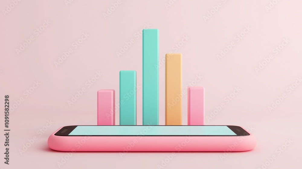 Aufkleber backlinks mobile seo concept. a colorful smartphone displays a bar graph, symbolizing data analysis 
