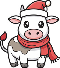 A Cute cow Santa clause vector art Illustration file . Christmas vibe . 