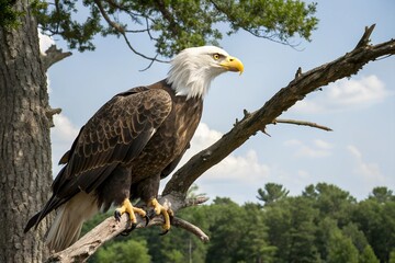 American Bald Eagle on a Branch Majestic Bird of Prey in Natural Habitat