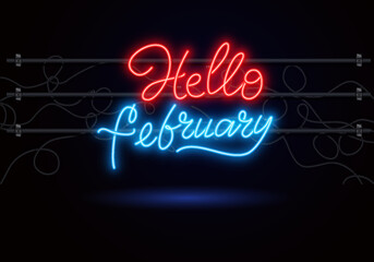 Hello February hand lettering. welcome february. suitable for greetings card.