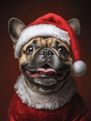 French Bulldog wearing a Christmas hat