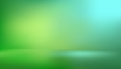 Obraz premium Studio room gradient of blue and yellow-green abstract background patterns, bright reflective walls and floors, and blurred colors sense of nature, environment and ecology.