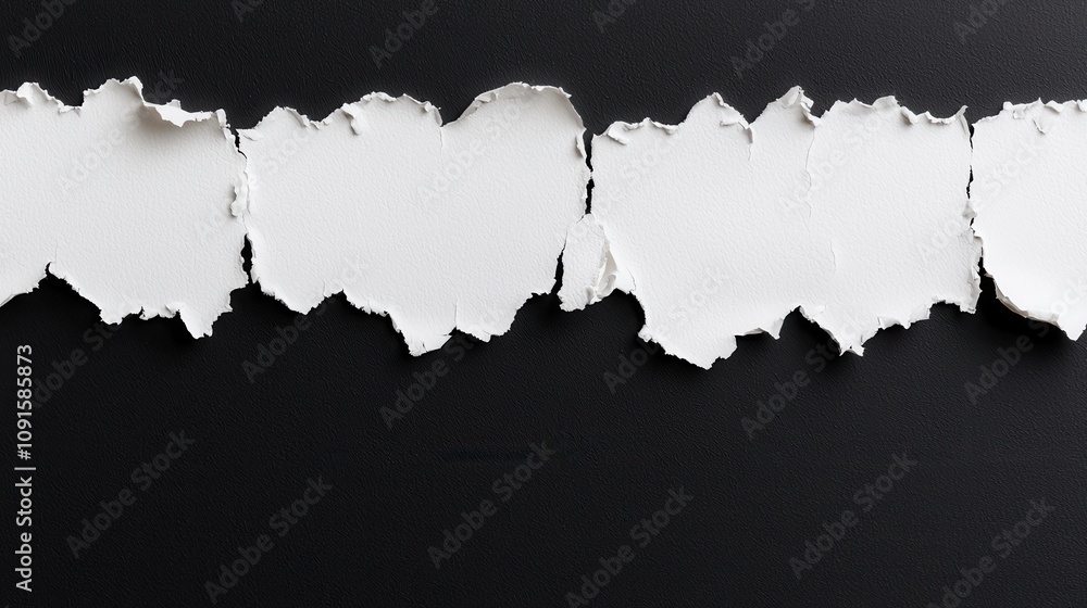 Poster torn white paper on black background abstract texture ripped edge design element