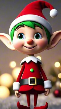 vertical 9:16 3d christmas elf cartoon character mascot digital art