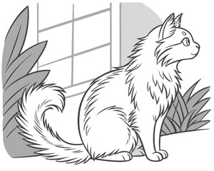 Detailed Drawing of Long-Haired Cat