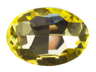 One yellow shiny gemstone isolated on white