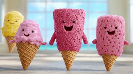 Happy Ice Cream Cone Family Summer Beach Fun 3D Render
