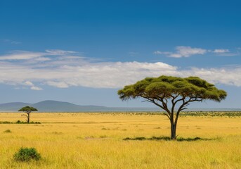 Obraz premium African Savanna Landscape with Acacia Trees