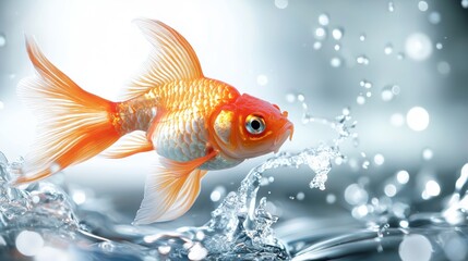 Fototapeta premium Goldfish leaping out of water in a splash