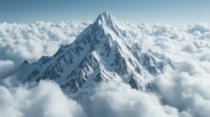 Naklejka premium Majestic Snow Capped Mountain Peak Above Cloudscape