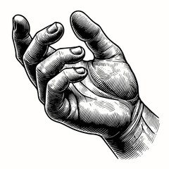 Realistic Human Hand in Gesture Pose Vector Illustration in Woodcut Engraving Style

