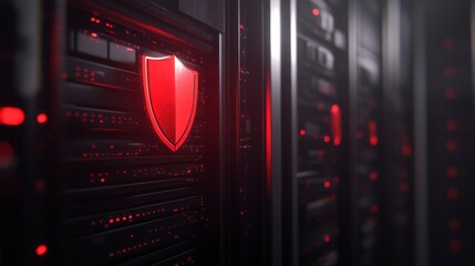 Dark Shield Icon Illuminated in Server Rack