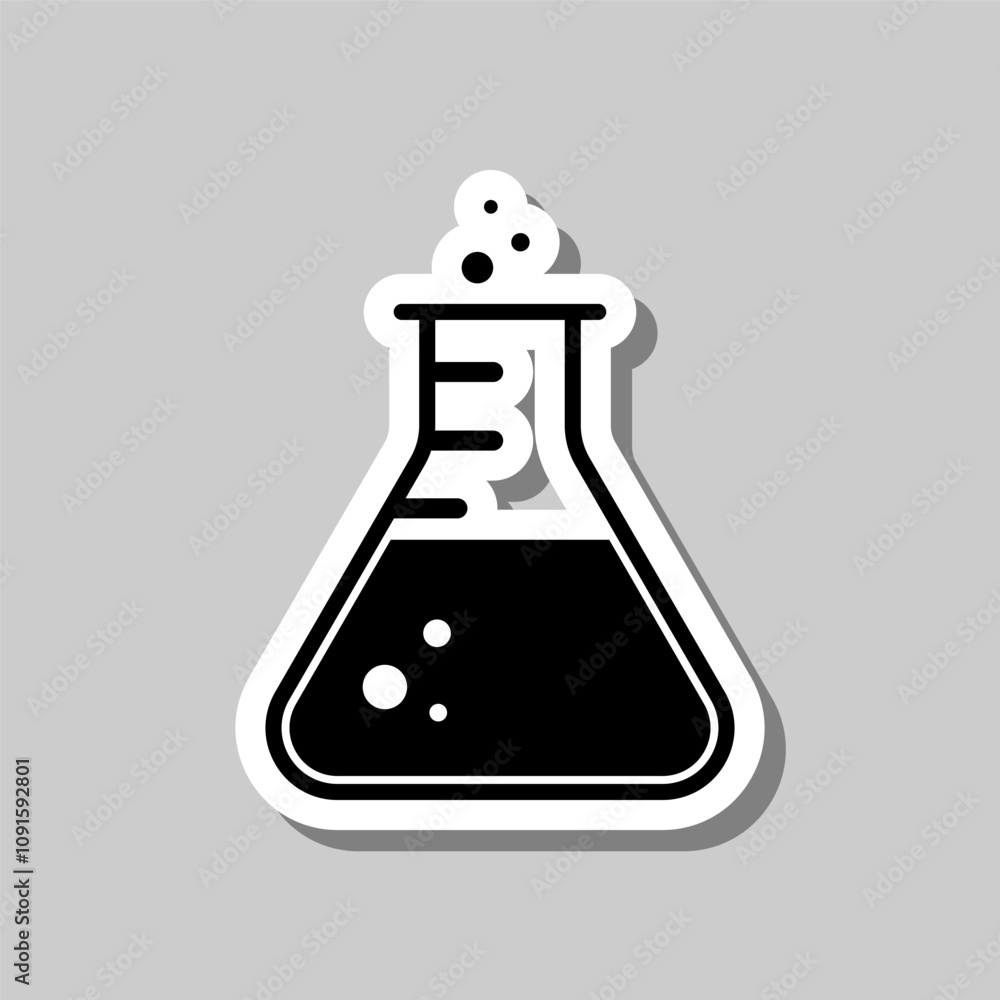 Poster flask simple vector icon. flat design. sticker with shadow on gray background
