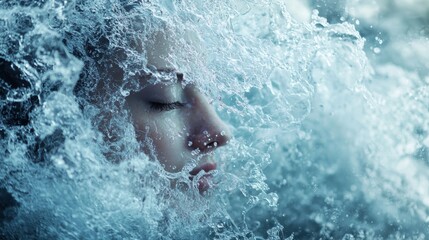 Fototapeta premium Artistic splash of water enveloping a serene face