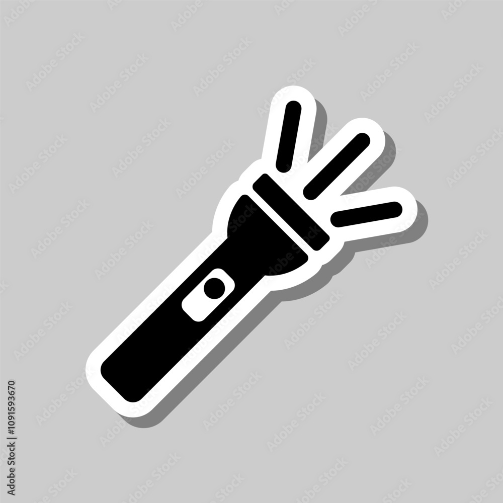 Poster flashlight simple icon vector. flat design. sticker with shadow on gray background
