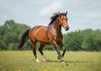 Fototapeta premium Chestnut Horse Galloping in Meadow