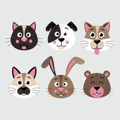 Fototapeta premium Playful Cartoon Faces Expressive Flat Color Character Emotions 