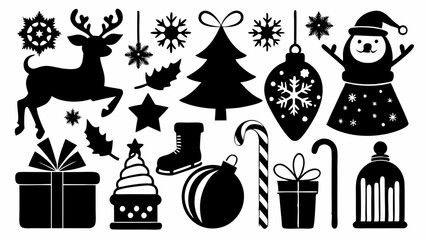 Obraz premium Silhouettes Christmas Elements, Silhouettes Set of Christmas Elements, Christmas vector