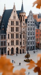 Fototapeta premium Tilt-shift view of Rothenburg ob der Tauber showcasing town hall and market square amidst charming medieval architecture