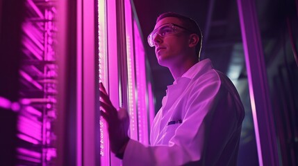 Cybersecurity Professional Checks Server Logs in Data Center