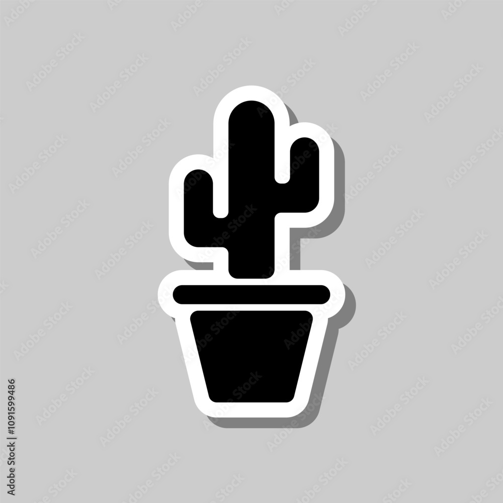 Poster cactus colour simple icon vector. flat design. sticker with shadow on gray background