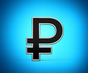 Fototapeta premium Black Ruble Currency Symbol With Metal Gleam And Beveled Edges 3D Illustration