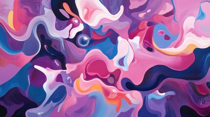 Fototapeta premium Abstract Painting with Swirling Pink, Purple, and Blue Hues