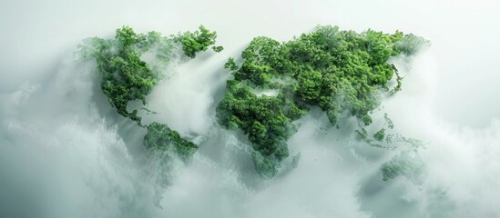 Green World Map in Clouds