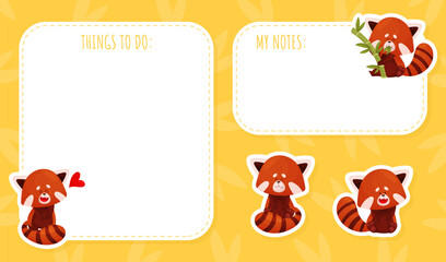 Fototapeta premium Empty Note Card with Cute Red Panda Character Vector Template