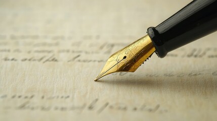 Close-up of a fountain pen on vintage handwritten paper