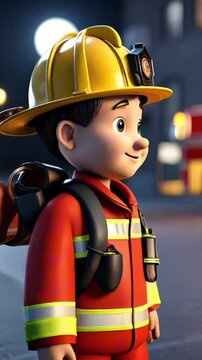 vertical 9:16 3d fireman cartoon character mascot digital art