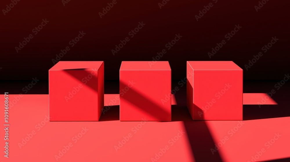 Poster moody red cubes minimalist product display 3d render