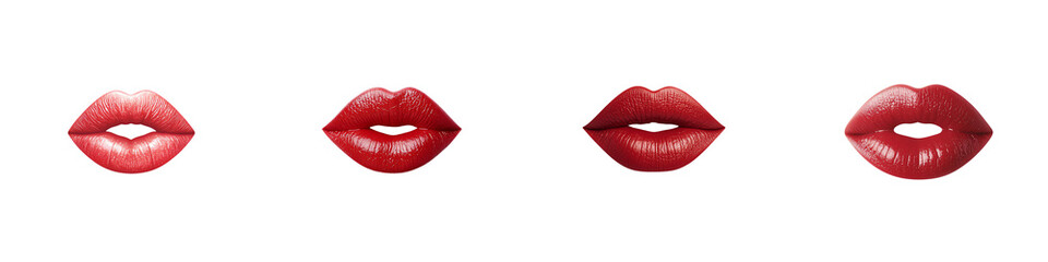 Elegant collection of red lips showcasing various lipstick shades, perfect for beauty and fashion themes in photography. transparent background