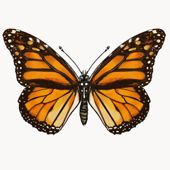 High realistic vector beautiful monarch butterfly hand drawn illustration isolated
