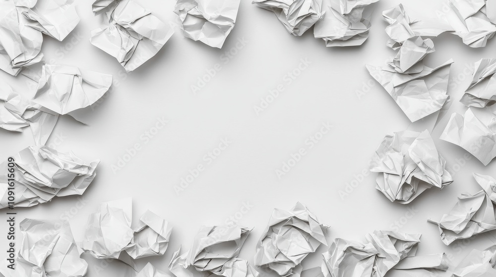 Poster crumpled white paper border abstract texture background design element
