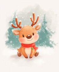 Cute reindeer for Christmas holiday greeting card design.