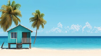 Fototapeta premium Tropical Beach Cottage Sunny Ocean Paradise Escape