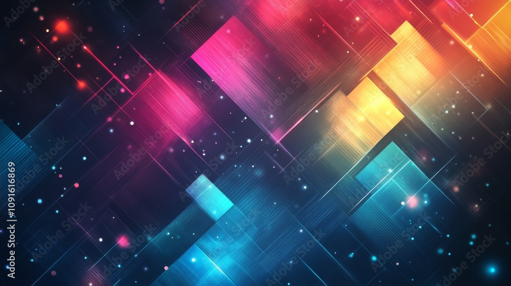 Poster abstract geometric pattern with vibrant colors and glowing lines