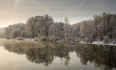 mist over the river Iller in winter