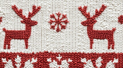 Close-Up of Red and White Knitwear Christmas Red Reindeer and Snowflake Pattern