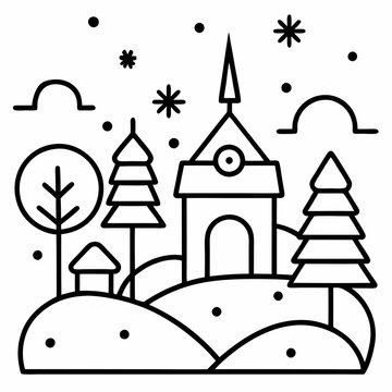 black and white winter scene clip art preview