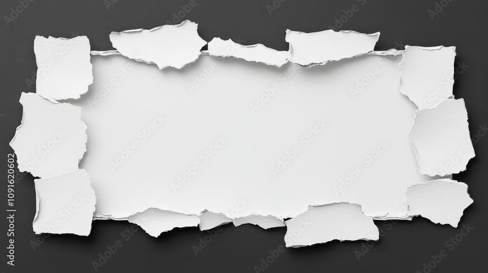 Aufkleber torn white paper frame on black background abstract texture design element