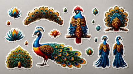 Obraz premium A collection of vector glossy elements used to decorate Indian wedding invitations, set of icons on abstract background, graphic design illustration wallpaper 