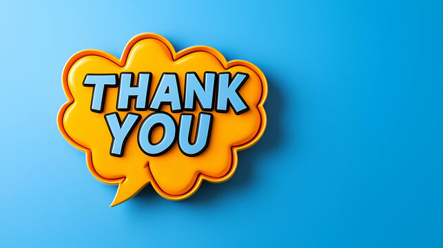 A yellow and blue bubble with the words "thank you" written in blue