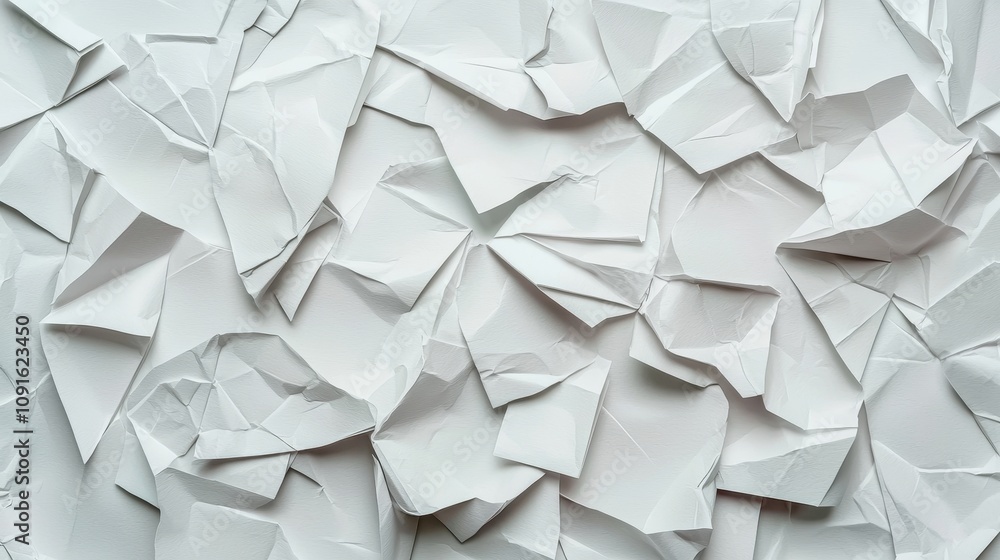 Poster crumpled white paper texture abstract background 3d render design element