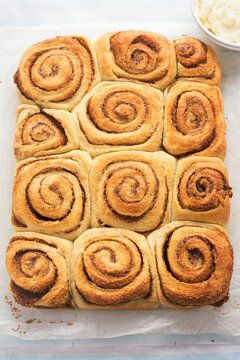 Cinnamon rolls. Traditional sweet baked goods. 
