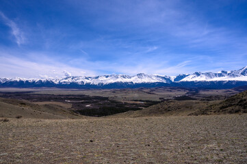 Severo-Chuisky ridge in Gorny Altai. Kosh-Agach district of the Altai Republic, Kuraiskaya steppe.