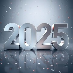 Metal numbers 2025 on silver background. new year
